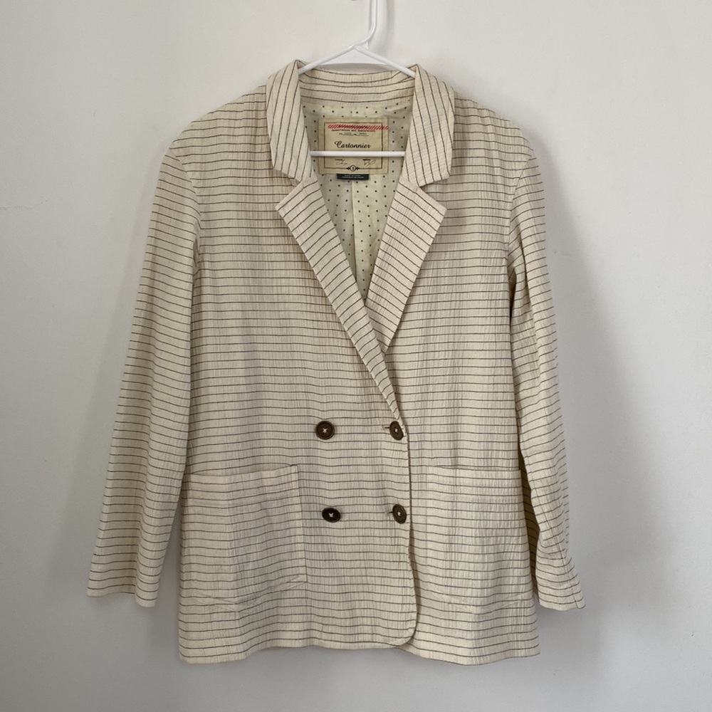 Anthropology Cartonnier Striped Oversized Blazer in Off White.